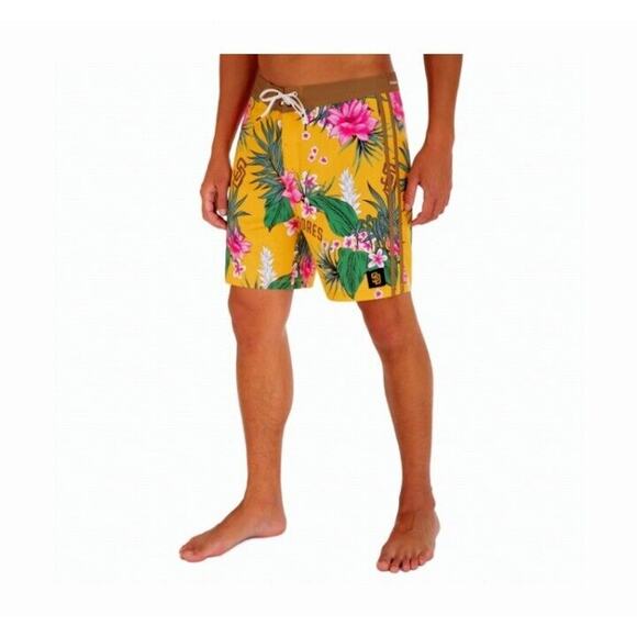 Hurley MLB Swim Trunks SAN DIEGO PADRES Mens Sz 36 Yellow Board Shorts Tropical - Picture 12 of 16